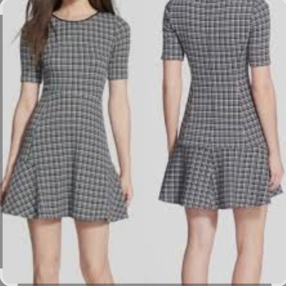 THEORY Womens Nikay Moda Black White Houndstooth Mini Dress sz 6 .Swing A-Line